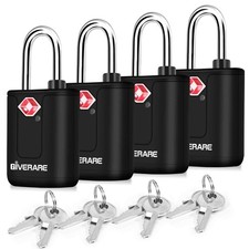 4 Pack TSA Approved Travel Luggage Locks with Keys, Keyed Suitcase Black