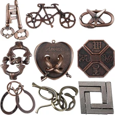 9 Pcs Metal Brain Teaser Puzzles Teaser 3D Steel Puzzle for Adults Unlock Interl