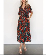 Baltic Born Bottega Midi Dress Sz M Floral Button Front Fit & Flare Cottagecore