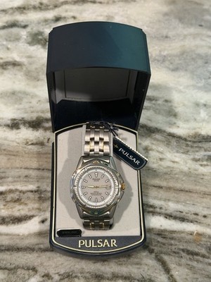 Pulsar Solar Titanium Watch Men Cream Dial Date Round 100M Water Resistant NWT