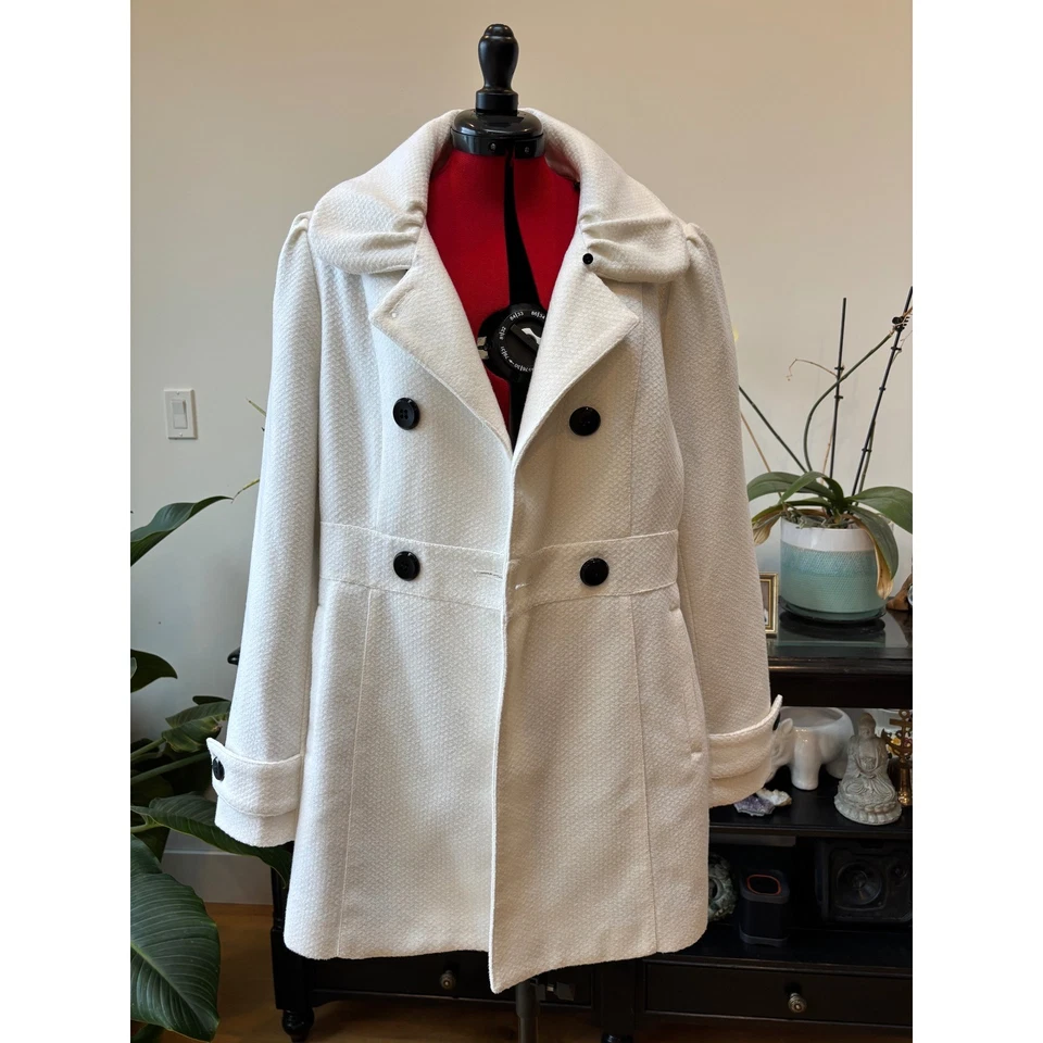 VTG Rickis Large Winter white Textured Double Breasted PeaCoat Minimalism preppy - Image 2 of 4
