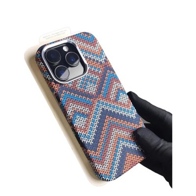 NEW For iPhone 17/16/15 Fiber Leather Woven Pattern Magnetic Back Case Taschen 