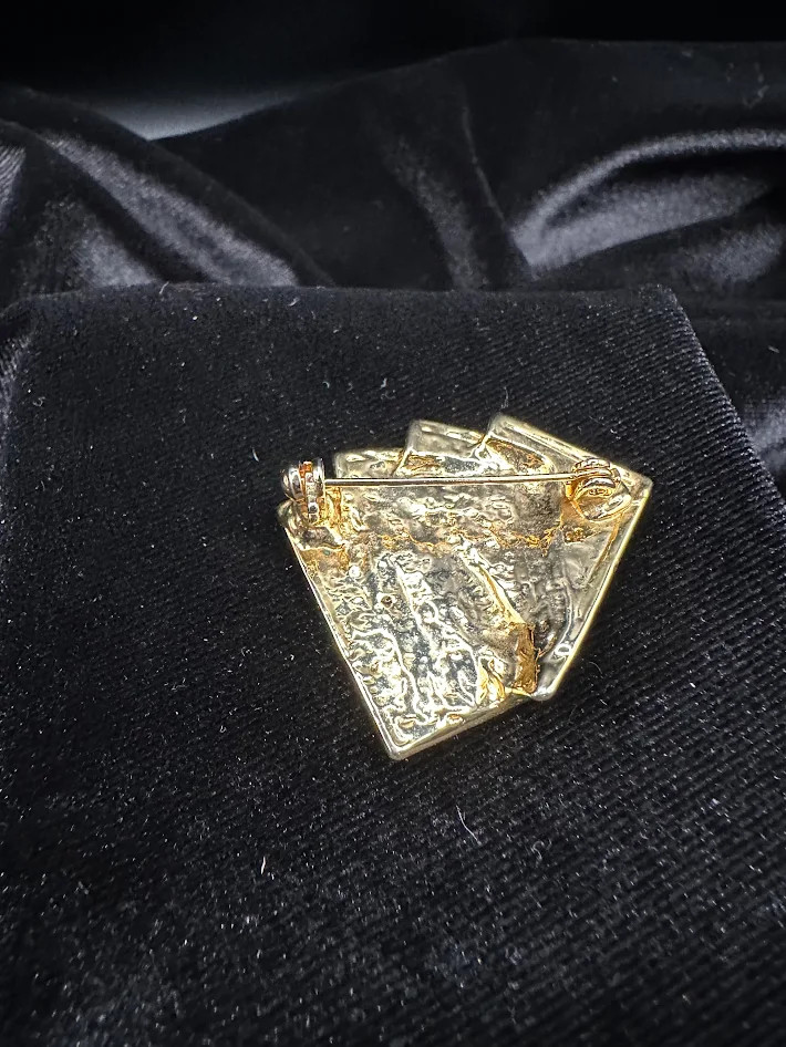 Gold tone enamel playing card brooch with clear rhinestones View 4