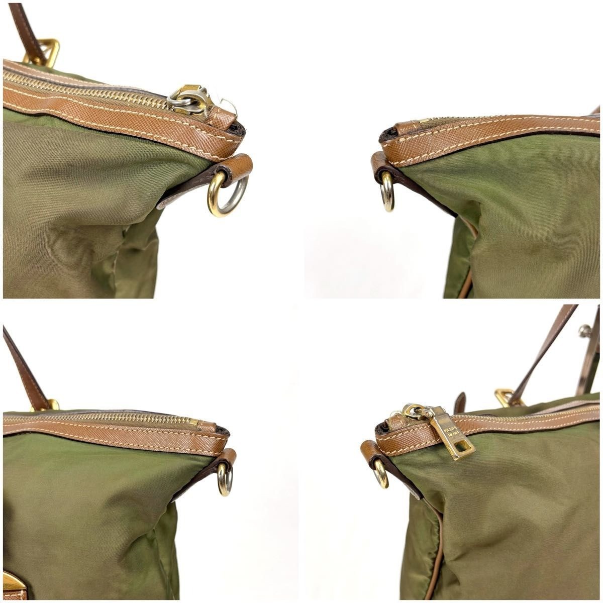 PRADA Logo Tessuto Nylon 2Way Tote Bag Green Khaki Shoulder Strap with tag charm thumbnail 5