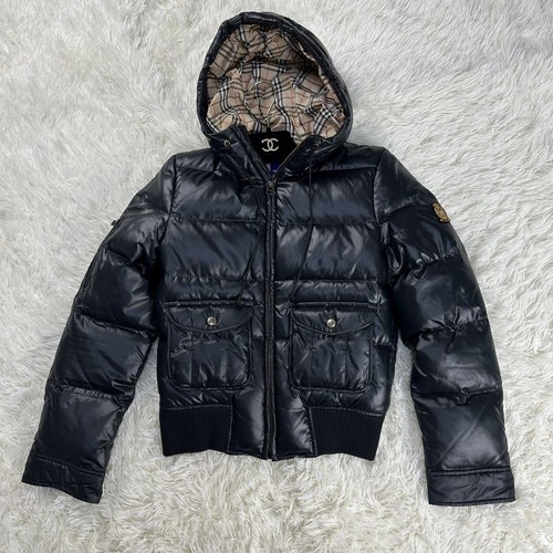 Burberry Blue Label Down Jacket Nova Check Black Hood Used Japan Size M 2505SM - Picture 2 of 10