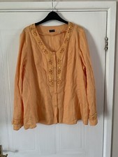 VTG Otto Kern Linen Blouse Shirt Embroidered Embellished Size Eu46 Med Lt Orange