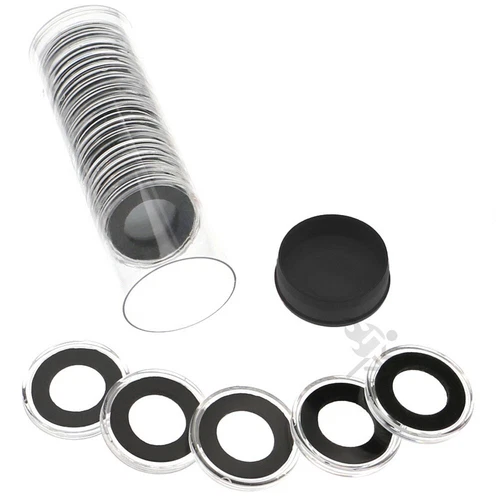 20 AirTite 16mm Black Ring 1/10oz Gold Eagle Coin Holders & Black Capsule Tube