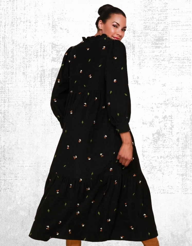 Ex WYSE Women’s Long Sleeve Embroidered Cord Dress in Nina Black/Multi RRP £250 - Image 2 of 4