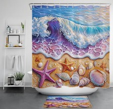 Nautical Ocean Life Seashell Coastal Beach Shower Curtain Set for Bathroom Decor