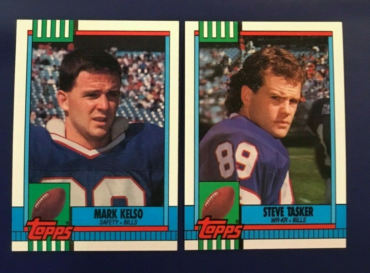 1990 Topps # 196 # 202 MARK KELSO & STEVE TASKER Lot 2 Buffalo Bills  