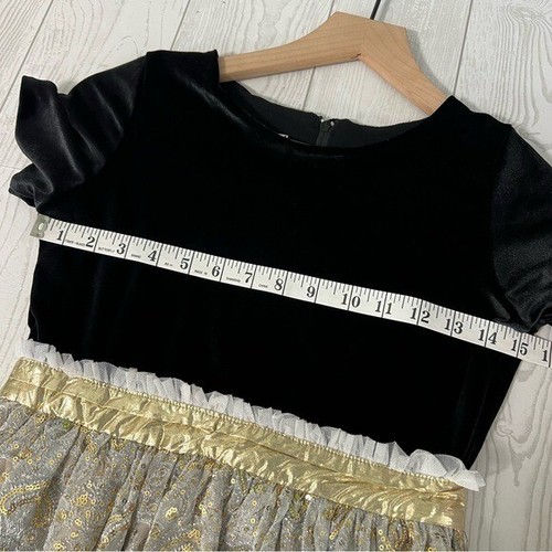 Abito da festa in pizzo paillettes oro velluto nero lucciole inseguimento bambina taglia 12 - Foto 3 di 9