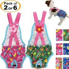 Pack of 2 or 6 Female Dog Diapers Washable Reusable Suspenders for Small Pet