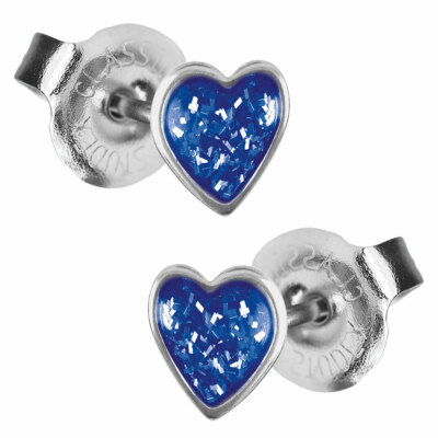 1 Paar Chirurgenstahl Ohrstecker Glitterline mit Herz in blau Studex Sensitive