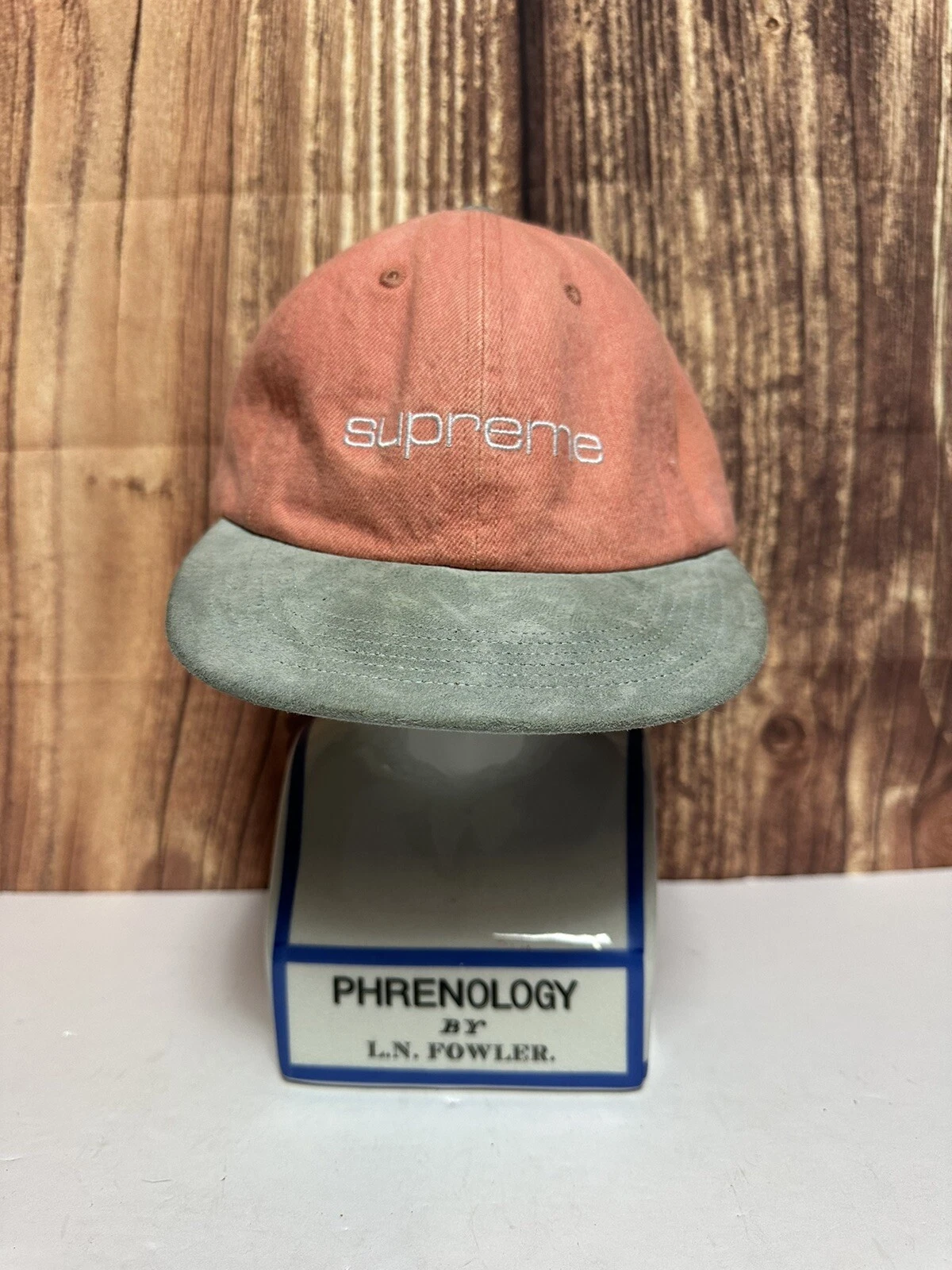 Chapeau casquette à bretelles en daim denim Supreme NYC logo compact 6 panneaux