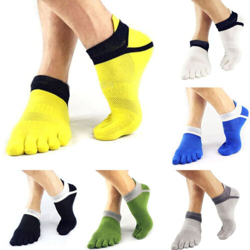 Men Five Toe Socks Cotton Solid Sports Trainer Running Finger Socks Breathable+