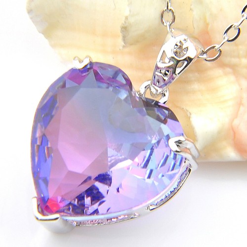Rainbow Heart Mystical 2 pcs Bi Color Tourmaline Solid Silver Pendant Earrings - Picture 2 of 8