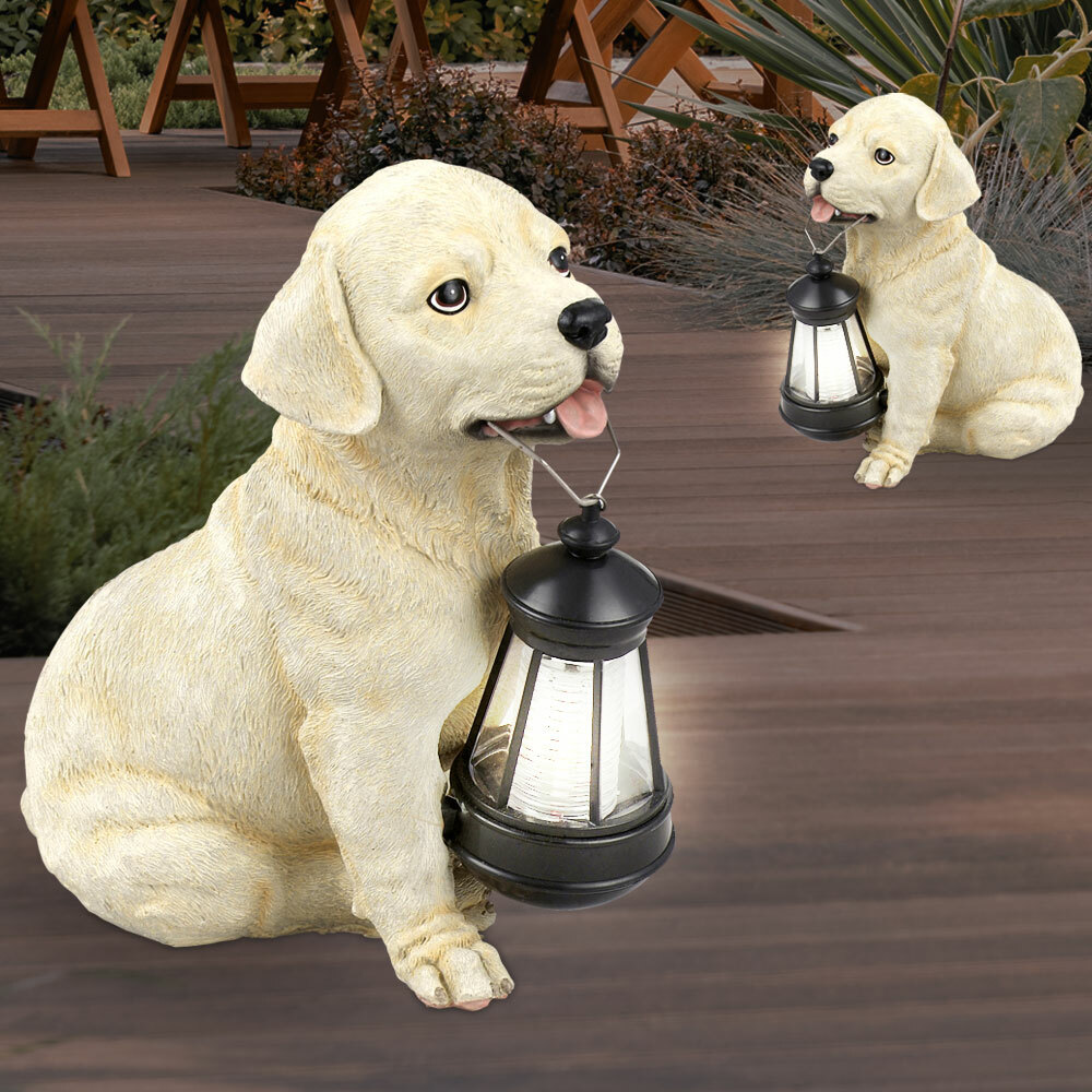 2er Set LED Solar Hunde Lampen Deko Figuren Außen Beleuchtung Garten