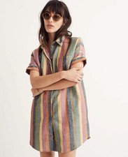 Madewell Courier Shirtdress In Rainbow Stripe Small