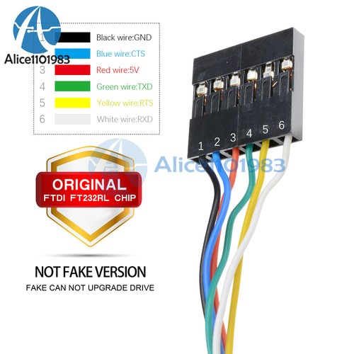 6PIN Original FTDI FT232RL USB to TTL RS232 Serial Adapter Cable for Arduino - Picture 5 of 8