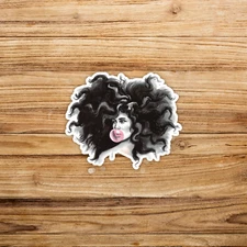 Artistic Sticker of Woman with Curly Black Hair and Pink Bubble Gum #857