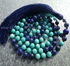 8mm Natural Lapis Lazuli Amazonite Gems Tibet Buddhist 108 Prayer Beads Necklace