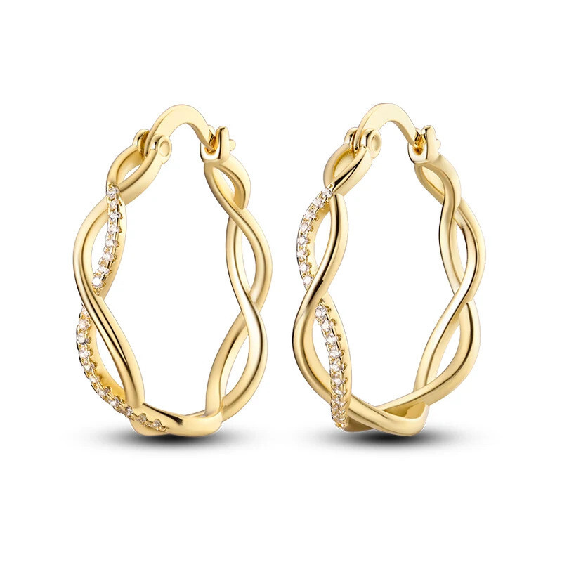 Crystal Cross Infinity Minimal Earrings 925 Sterling Silver Hoop Earrings