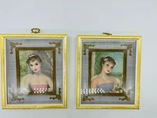 Vtg Cydney Grossman American Beauties Prints 1950s Lady Flowers Set of 2 Framed