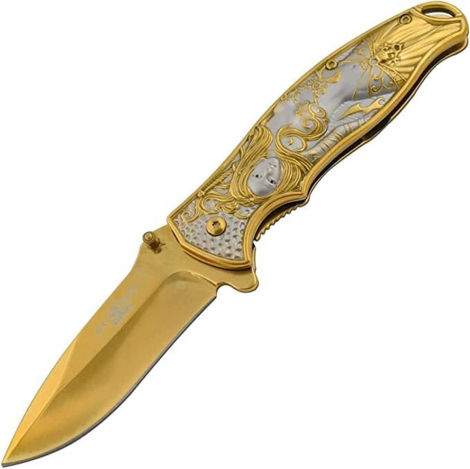 9" GOLD MERMAID SPRING ASSISTED HEAVY DUTY POCKET KNIFE Sea Fantasy - Image 2 of 4