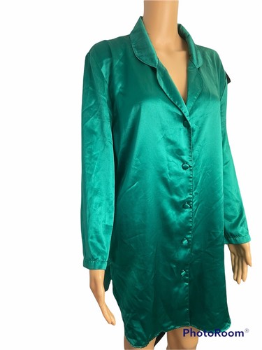 Victoria Secret Vintage Gold Label Nightshirt Pajamas Satin Emerald Green Small - Picture 2 of 5