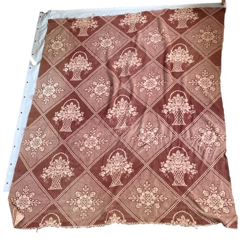 Vintage Blanket Reversible Coverlet Flower Basket Maroon Pink 64x78 CUTTER - Picture 3 of 9