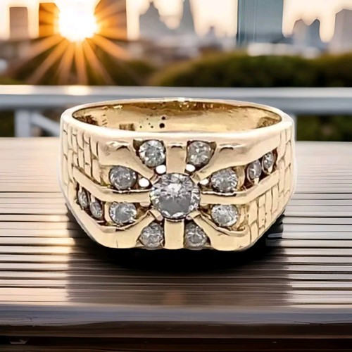 14K Yellow Gold 1CTW Diamond Sunburst Cluster Nugget Ring Sz 10 Appraised $2,925