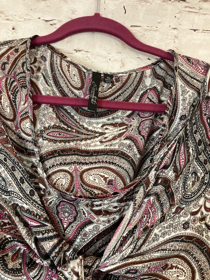 Top Essentials Milano para mujer XL rosa y negro cachemir satinado corbata frontal en capas Foto 4 de 4