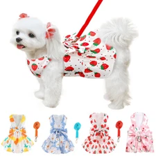 Cute Floral Printed Small Dog Dress Harness and Leash Set Puppy Girl Dog Dress