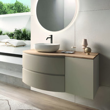 Mobile bagno sospeso 120 cm Tortora Opaco con top e lavabo d'appoggio ZORA