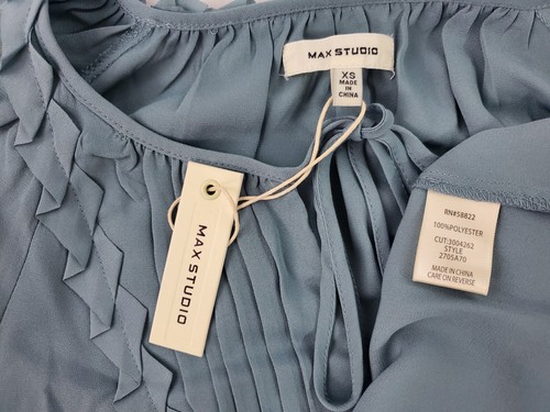  MAX STUDIO women blouse top shirt 2705A70 MINRLBLU blue polyester XS $118 - Foto 3 di 7