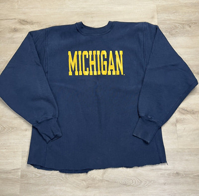 トップス Champion Reverse Weave MICHIGAN L Champion Reverse Weave Michigan Wolverines Sweatshirt Cut Off Hem