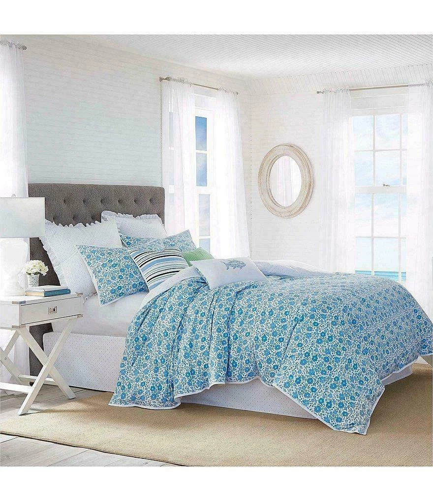 SOUTHERN TIDE Laurel Falls Blue Floral 4P FULL COMFORTER SET NEW Shams Skirt