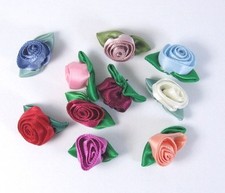 100 Pc Satin Rolled Ribbon Tea Rose Flower Embellishment 1" X 1/2"