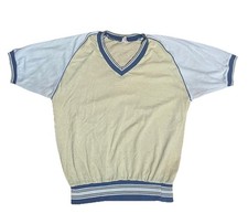 70s 80s CAMPUS Pro Action Cotton Terry Cloth Mesh V-Neck Retro Shirt M Vintage