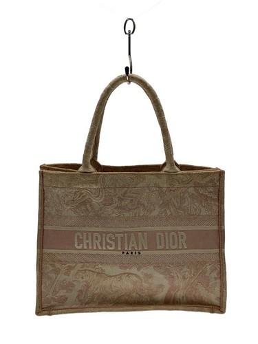 Christian Dior Tote Bag Book Medium Canvas Pink Full Pattern Used
