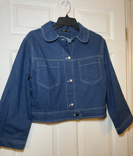Denim Cropped Jacket Medium NWT White Contrast Pockets Michel Fashion Y2K Street