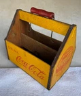 Vintage 1940's WWII WAR WINGS Wooden Yellow Coca Cola 6-Bottle Carrier Very Nice