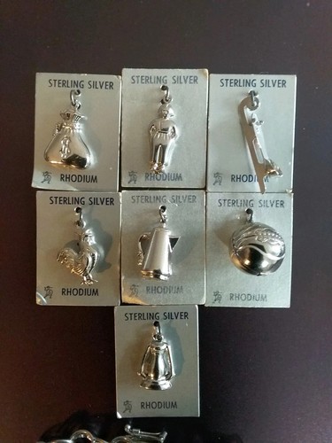RHODIUM PLATED STERLING SILVER CHARMS & STERLING SILVER CHARM CHAIN BRACELET - Picture 2 of 13