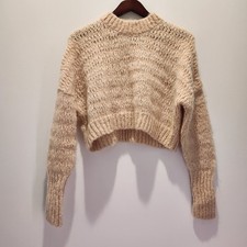 Aritzia Wilfred Size Small Lune Wool Alpaca Cropped Pullover Sweater Cream Knit