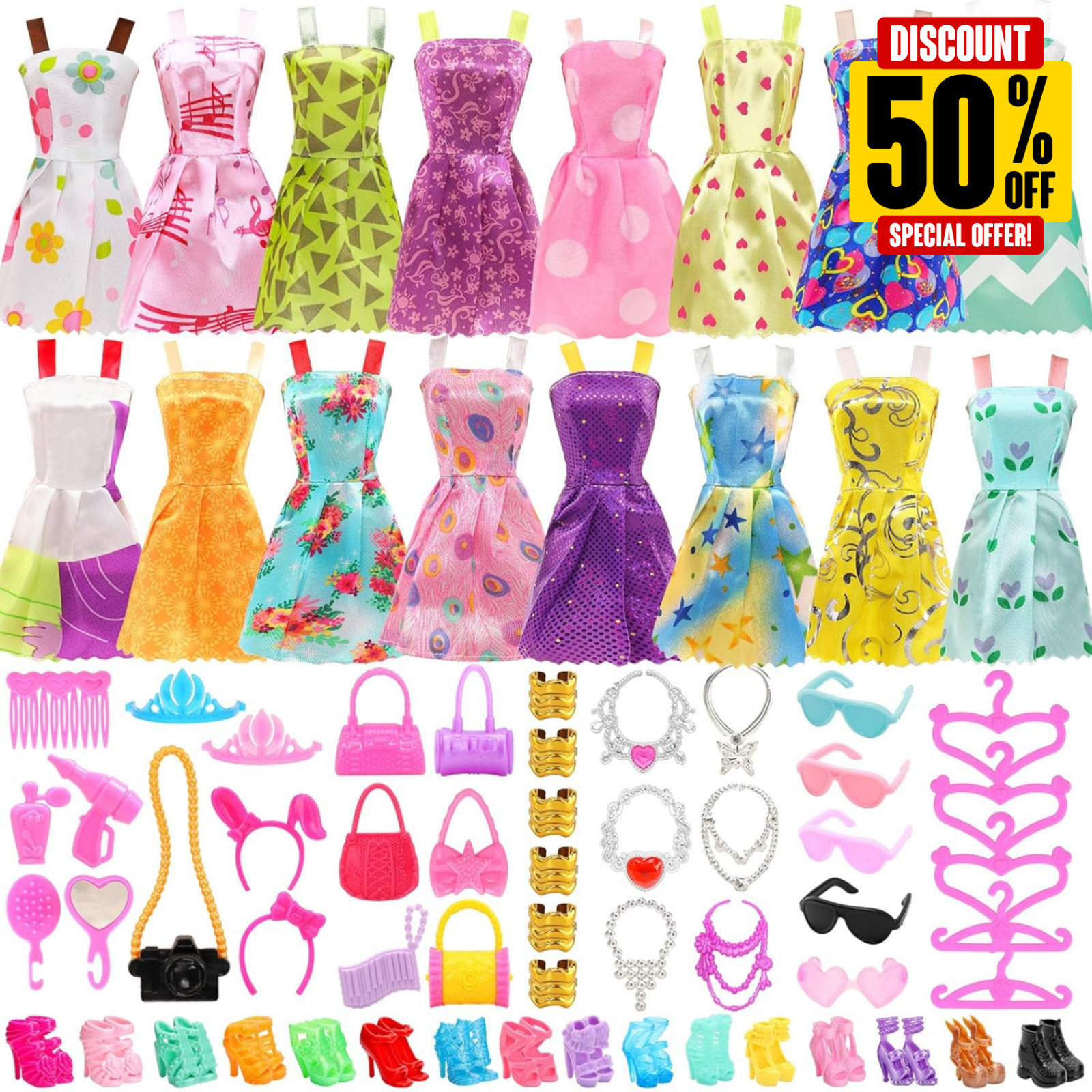 & Accessories Set For 11.5 Inch Dolls &ndash; Party Dresses, Sho