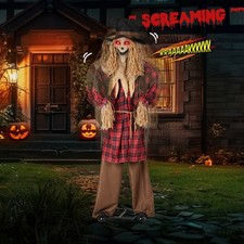 1PC Halloween  8 FT Scarecrow Manual Head Ghost Voice Control Standing Decor