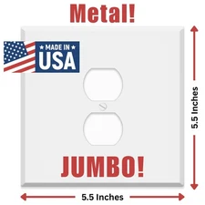 Oversized White Metal Outlet Covers, 2 Gang With Single Duplex Receptacle, 5.5"