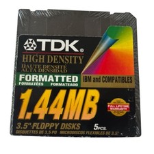 TDK 3.5  HD Floppy Disks 5 Pack 1.44MB IBM Compatible Preformatted 5-Pack Sealed