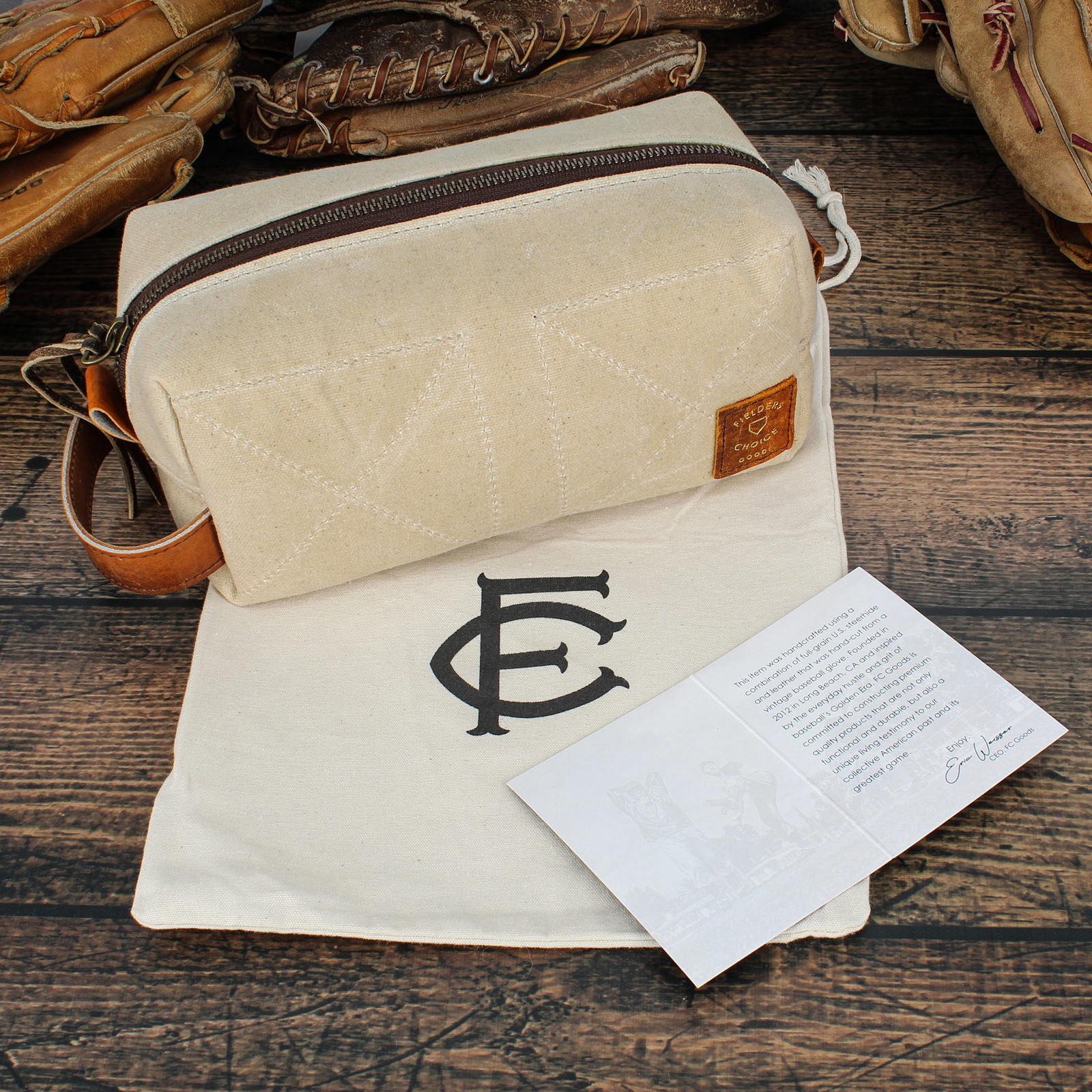 FC Goods Antique White Travel Bag - Accented with Vintage Baseball Glove Leather
