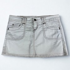 Jordache Denim Super Mini Skirt Womens Size 5/6 White Embroidered Raw Hem Y2K